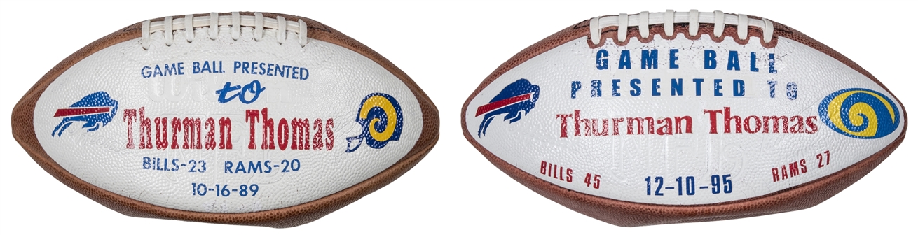 Lot of (2) Buffalo Bills Game Balls Presented to Thurman Thomas 